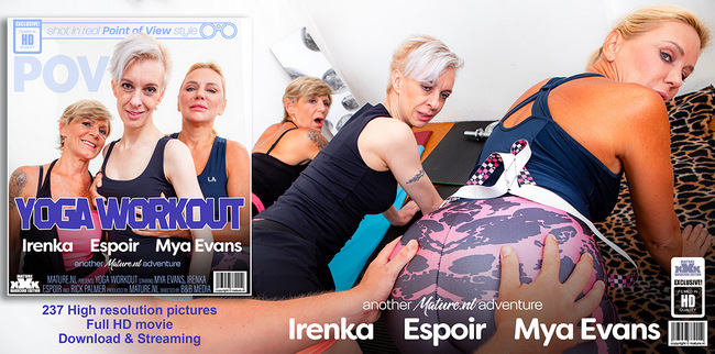 Espoir, Irenka, Mya Evans, Rick Palmer - Three cougars share a cock at this POV yoga workout (22.01.2022)