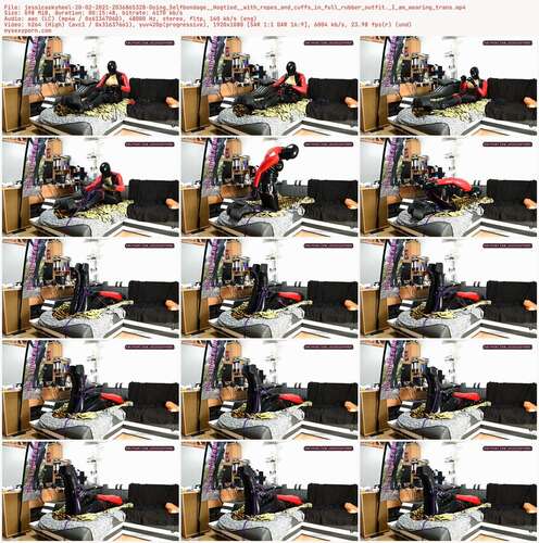 Jessicaskyheel - 20 02 2021 2036865328 - Doing Selfbondage Hogtied With Ropes And Cuffs In Full Rubber Outfit. I Am Wearing Trans 1080p - Preview