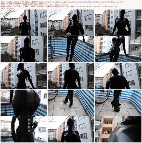 Jessicaskyheel - 17 07 2021 2165912901 - Me In Heavy Rubber Catsuit Gasmask Corset And High Boots On Balcony In Residential Area 1080p - Preview