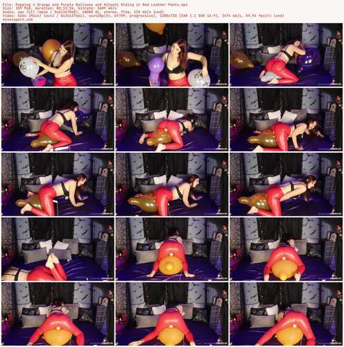 Brookesballoons - Popping 4 Orange And Purple Balloons And Hitachi Riding In Red Leather Pants 720p - Preview