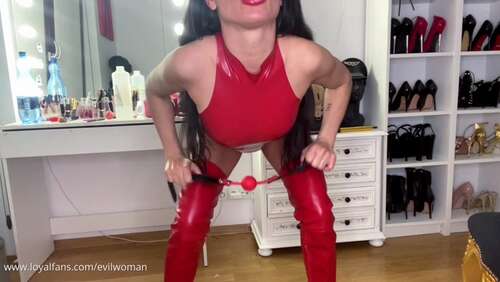 Evilwoman - Red Latex And Red Overknee Boots Tease 1080p - Cover