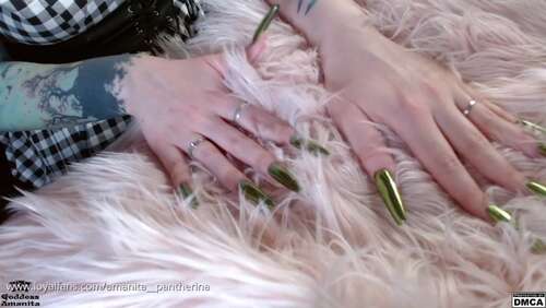 Goddess Amanita – Mesmerizing Green Metal Long Nails Scratching The Pink Fur Coat 720p - Cover